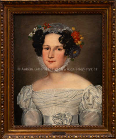 Antonín Machek  - připsáno - Portrét dívky s květinami ve vlasech
