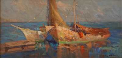  / Rybářské lodě u mola / Karel Hodr