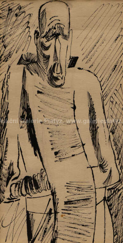  / Holohlavý muž opírající se o loket pravé ruky / František  Tichý