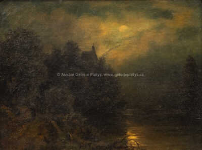  / Noční krajina s kostelem u jezera / A. B. Piepenhagen