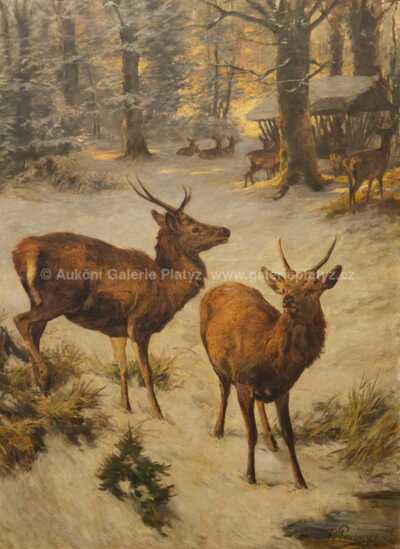  / Jeleni na lesní mýtině / Franz Xavier von Pausinger