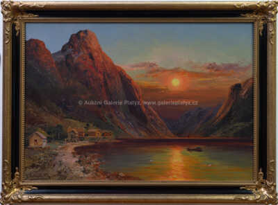 Karl Kaufmann - Západ slunce nad fjordem Naero