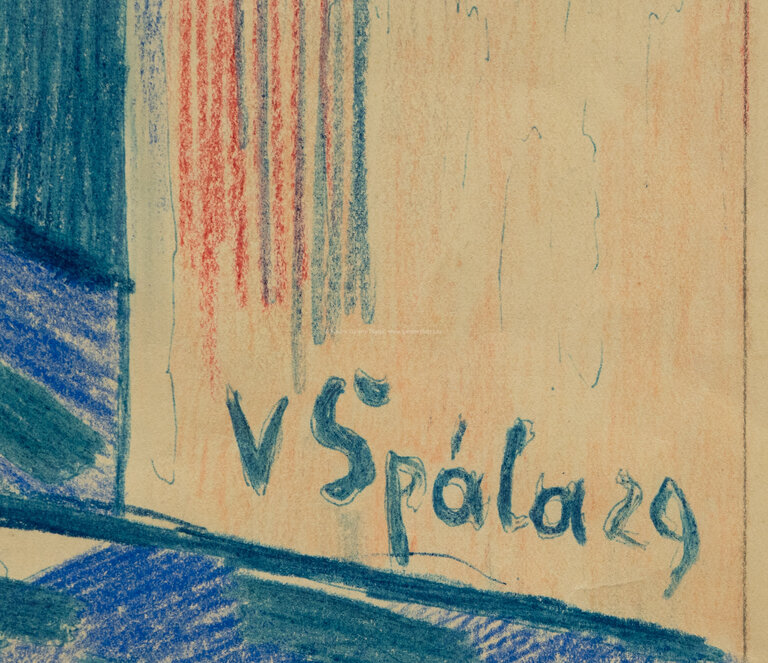  / Kytice pivoněk - pastelem ručně kolorovaný zkušební tisk / Václav Špála