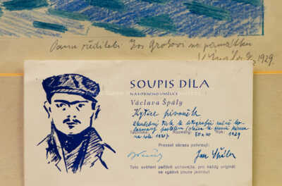  / Kytice pivoněk - pastelem ručně kolorovaný zkušební tisk / Václav Špála