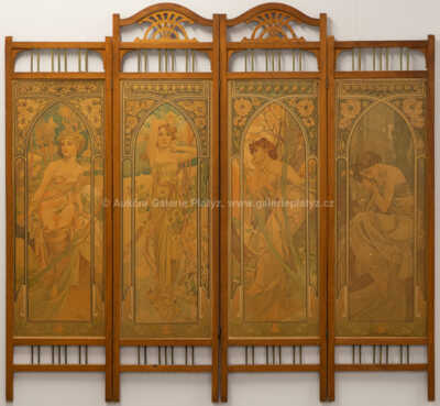 Alfons Mucha - Paravan s motivy z cyklu Denní doby