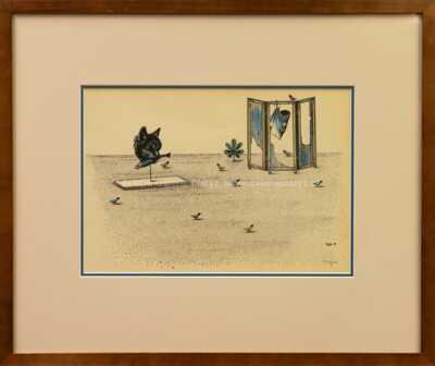 Marie Čermínová - Toyen - Surrealistická krajina s ptáčky (z cyklu Střelnice)