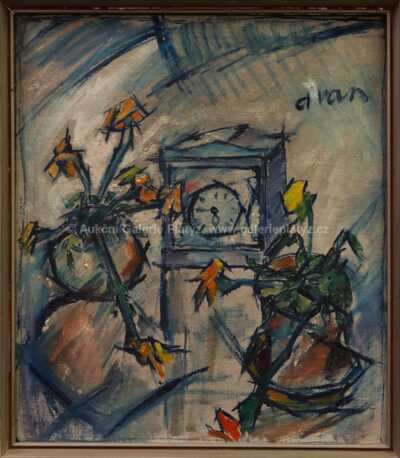 Vasil Dvan - Šarpotoki - Zátiší s hodinami a květinami