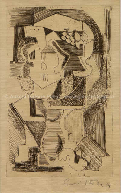  / Kubistické zátiší s kytarou a podnosem ovoce / Emil Filla