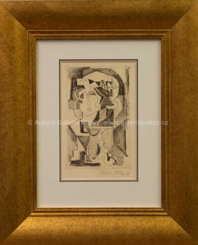 Emil Filla - Kubistické zátiší s kytarou a podnosem ovoce