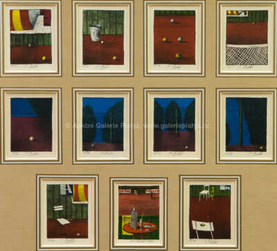  / Na tenisu - konvolut 11 ks litografií / Tomáš Bím