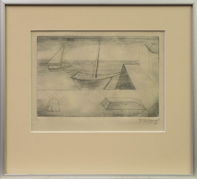 Jan  Zrzavý - Bretaňský přístav se dvěma loděmi