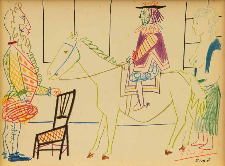  / Klaun, rytíř a žena / Pablo Picasso