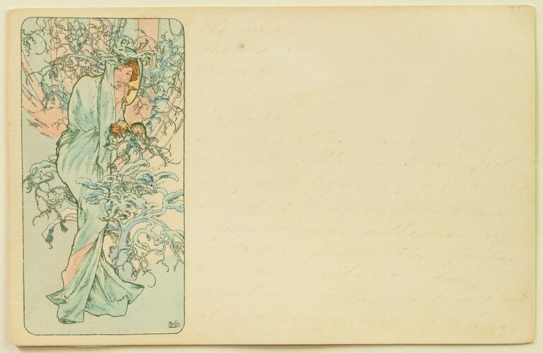 Alfons Mucha - Zima - původní litografická pohlednice