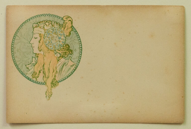 Alfons Mucha - Byzantská hlava - původní litografická pohlednice