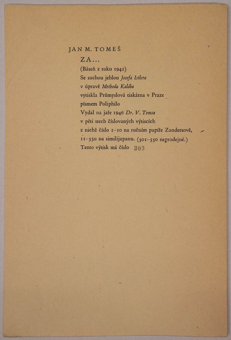  / Za... (Jan M. Tomeš, báseň z roku 1942) / Josef  Istler