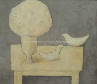  / Zátiší s květinou a holubicemi / Vladimír Komárek