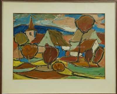 František Max - Vesnička s kostelíkem