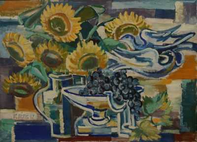 / Zátiší s vínem a slunečnicí / Karel Jílek